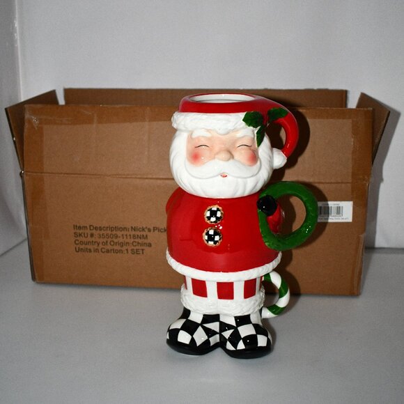 MacKenzie-Childs Nick's Pick Santa Mug Tower, Set of 3 #35509-1118NM NWT - Picture 1 of 6